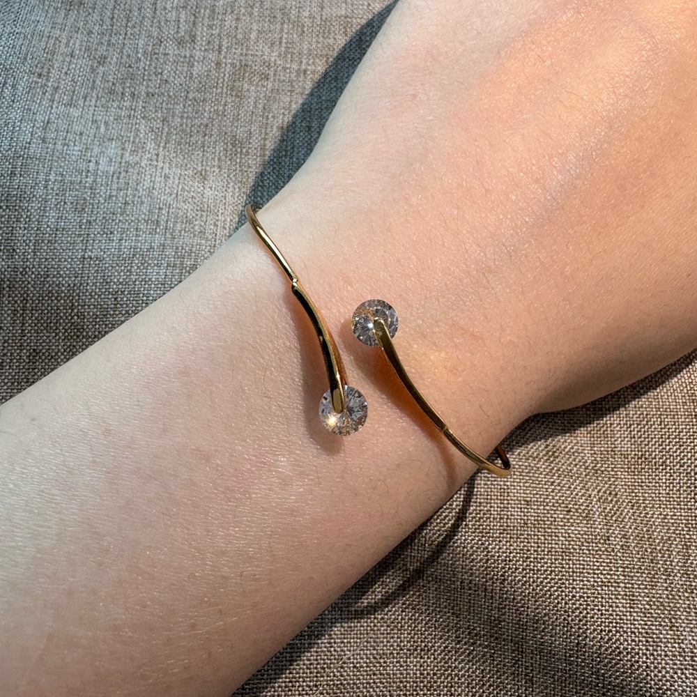 Gold -later Bangle Bracelet with Crystal Accent